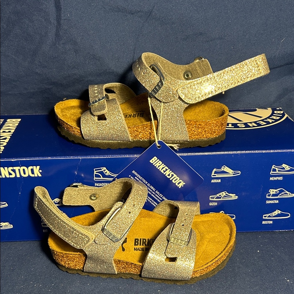 Birkenstock Kids Gold Glitter Two-Strap Sandals